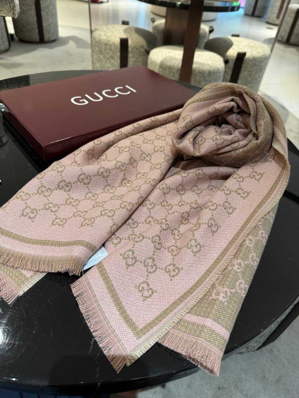 Gucci Pink & Gold GG Monogram Scarf